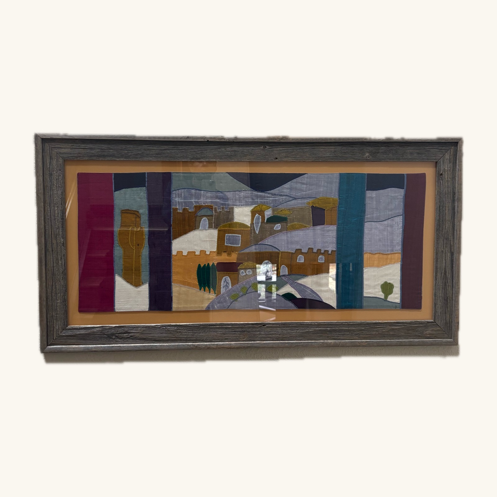 Old Jerusalem fabric appliqué tapestry (framed)