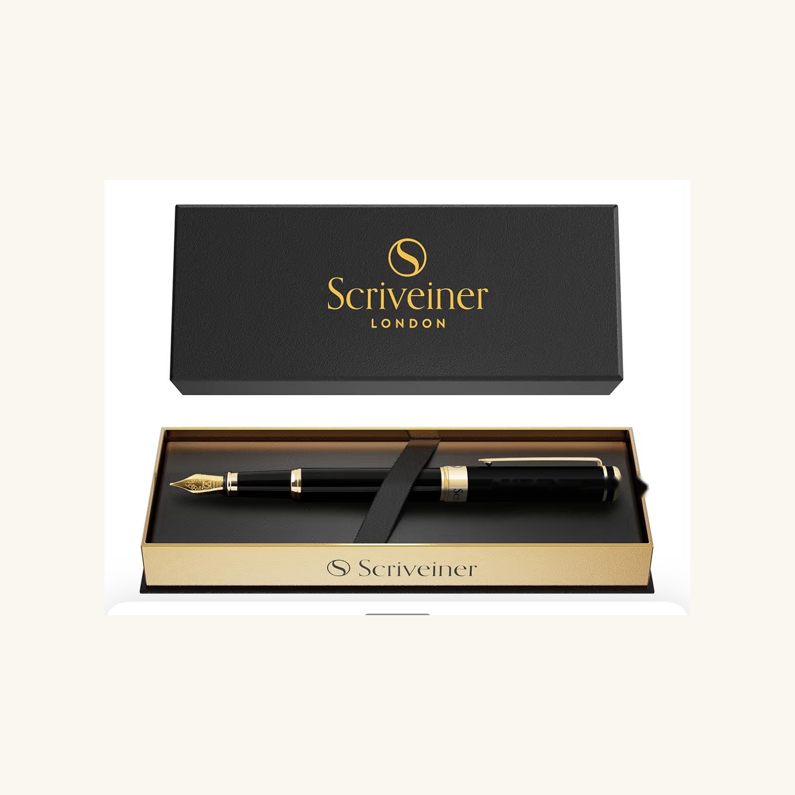 Scriveiner black lacquer & gold fountain pen (engraved)