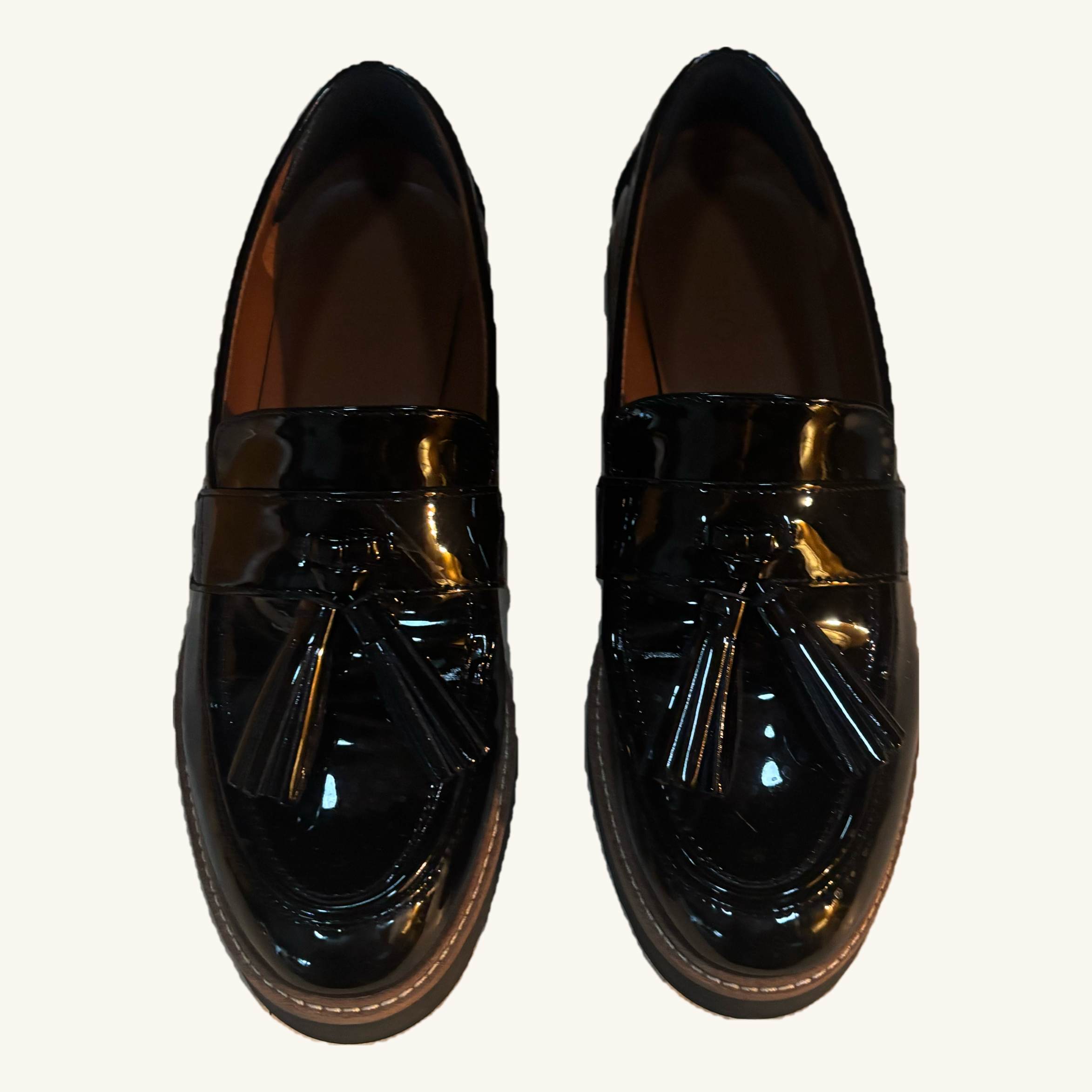 Franco Sarto black patent leather loafers